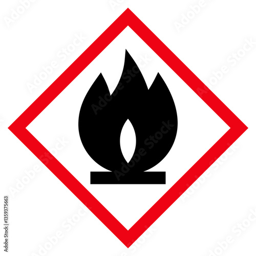 Flammable material warning sign, indicating flammable gases, aerosols, liquids or solids symbol.