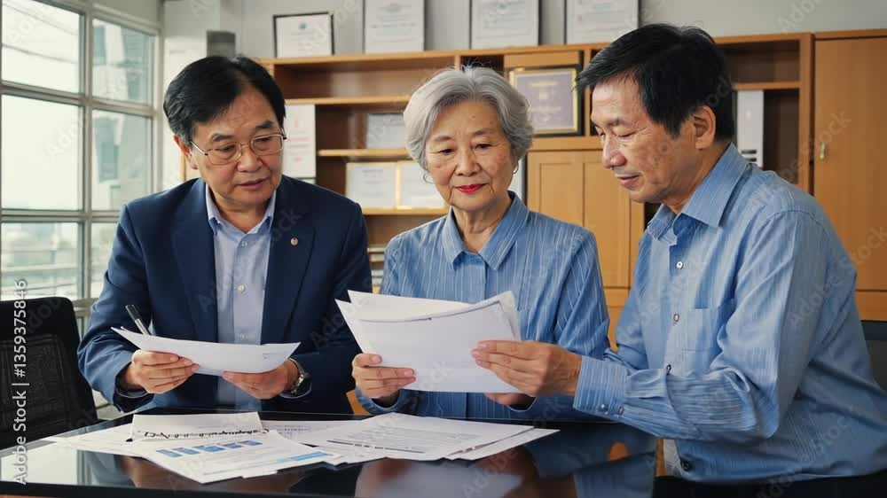 Financial advisor advising a couple on finances. Financial advisor advising a couple on finances.
