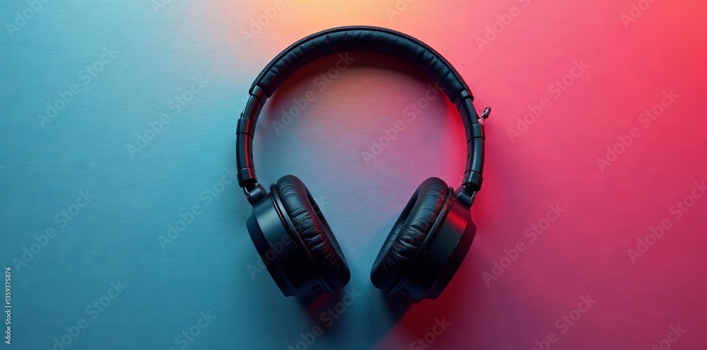 Minimalistic black headphones on abstract background, audio, technology Minimalistic black headphones on abstract background, audio, technology