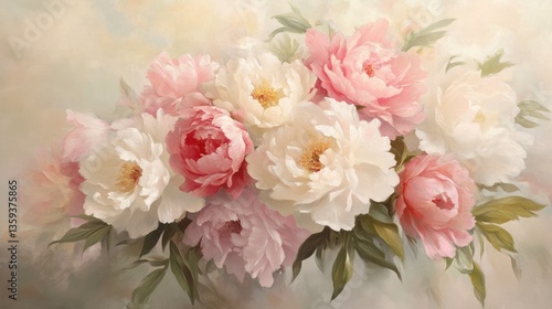A beautiful arrangement of peonies in soft pastel colors, showcasing floral elegance.