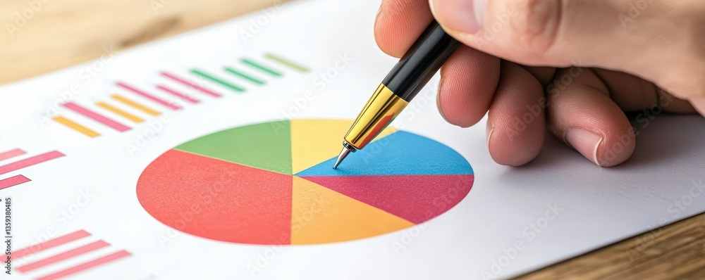 Income Tax government advice concept. Analyzing data with a pie chart and pen on a document. Income Tax government advice concept. Analyzing data with a pie chart and pen on a document.