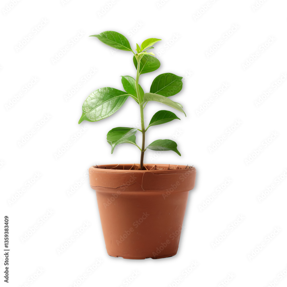 Small young plant in terracotta pot isolated on transparent background Small young plant in terracotta pot isolated on transparent background