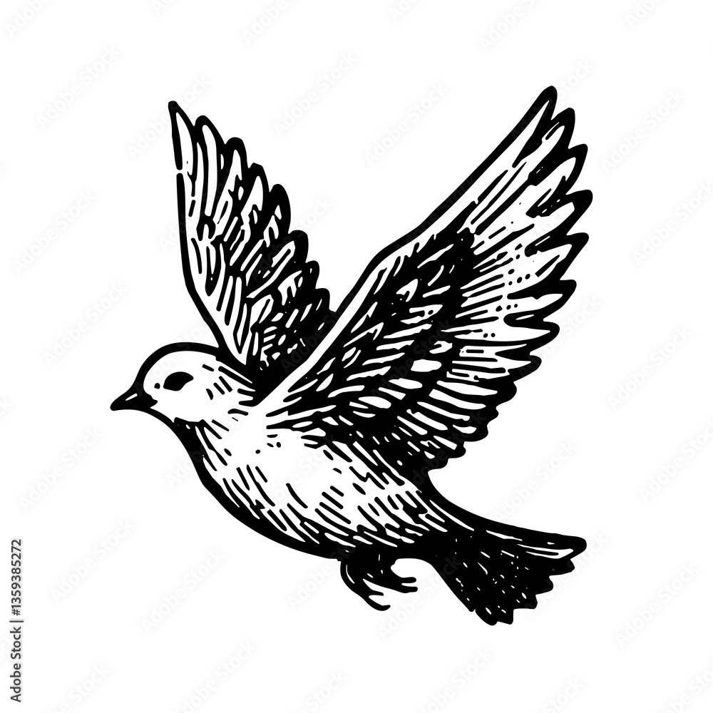 Fototapeta premium Bird in Flight Line Drawing Freedom Symbol