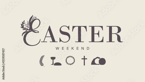 Easter Weekend banner with creative lettering and icons of Holy Week. Easter Sunday template with Christian symbols. Vector illustration