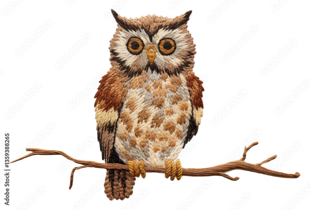 Naklejka premium PNG Cute Owl in embroidery style owl animal bird.