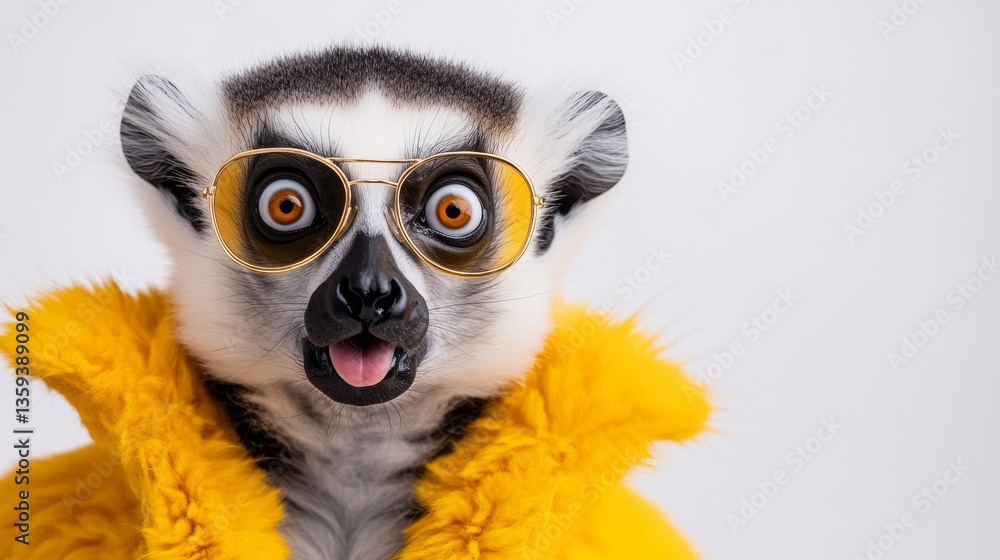 Monkey wearing sunglasses and a yellow coat Monkey wearing sunglasses and a yellow coat