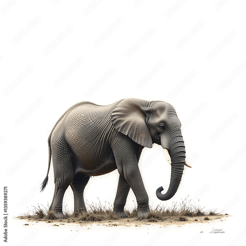 Obraz premium Close up, African elephant isolated on white background