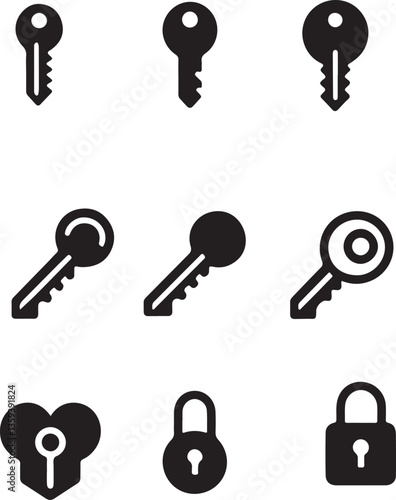 Key and lock icon set