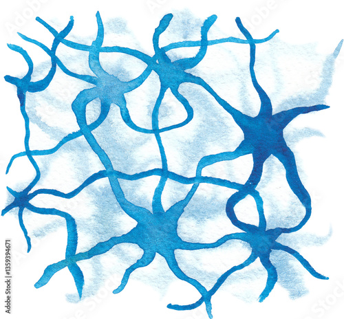 Abstract watercolor pattern of a neuron connections isolated on a white background
