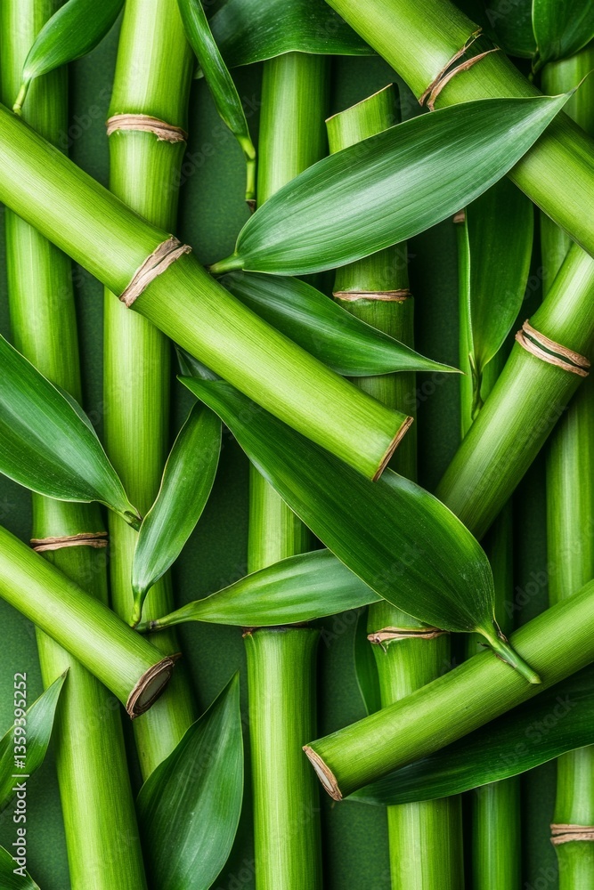 Obraz premium Green Bamboo Forest. Close Up Stems Texture. Elegant Natural Pattern Wallpaper Or Eco Background