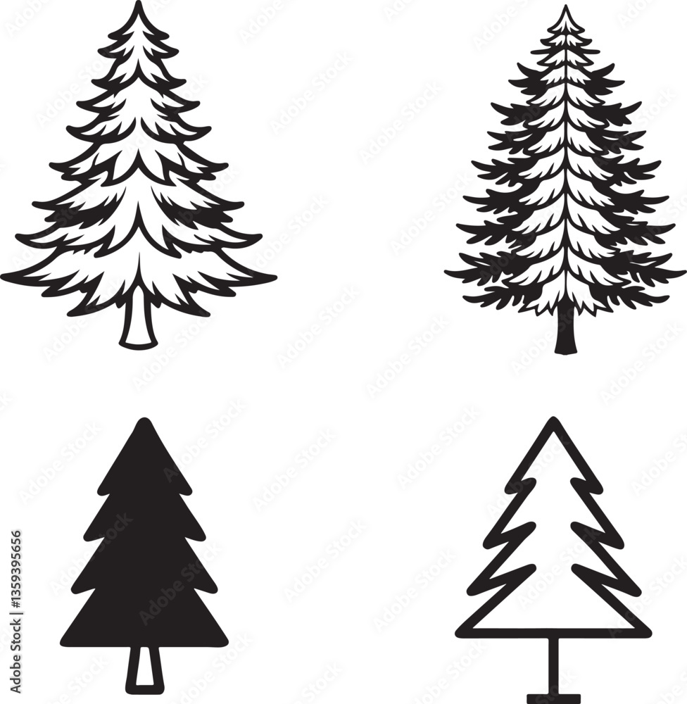 Obraz premium xmas christmas tree pine tree vector icon set