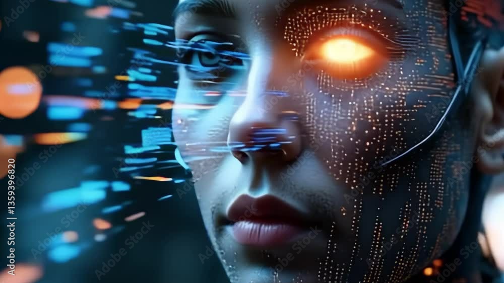 Futuristic Portrait of a Woman with Digital Elements and Neon Glow Futuristic Portrait of a Woman with Digital Elements and Neon Glow
