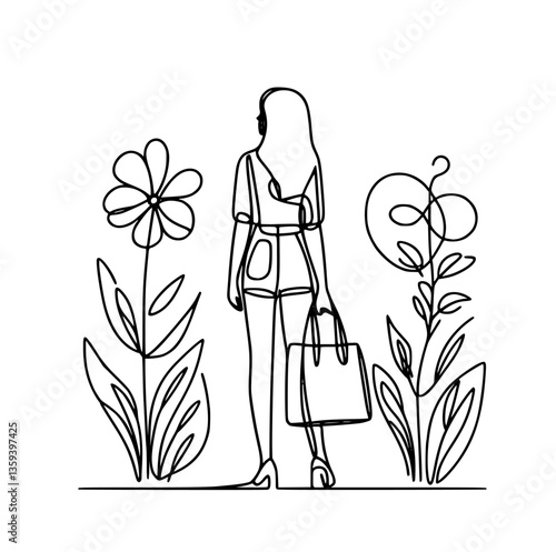 Elegant vector doodle of plus-size women with fluid lines.