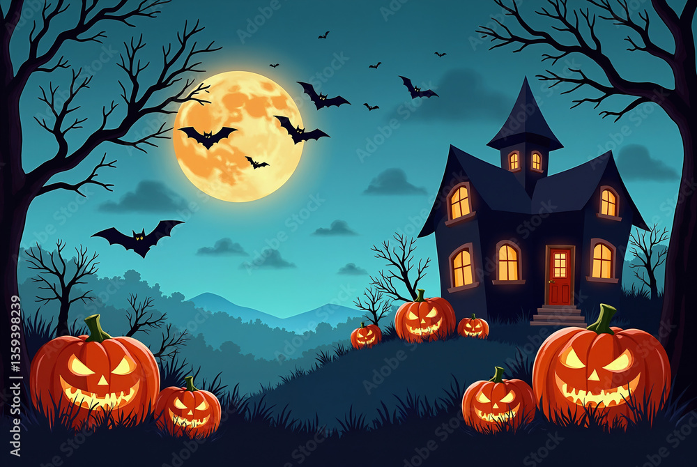 Fototapeta premium halloween background with pumpkin and bats