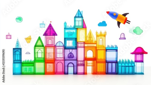 Wallpaper Mural Colorful translucent building blocks create a vibrant city.  Imaginative play for kids Torontodigital.ca