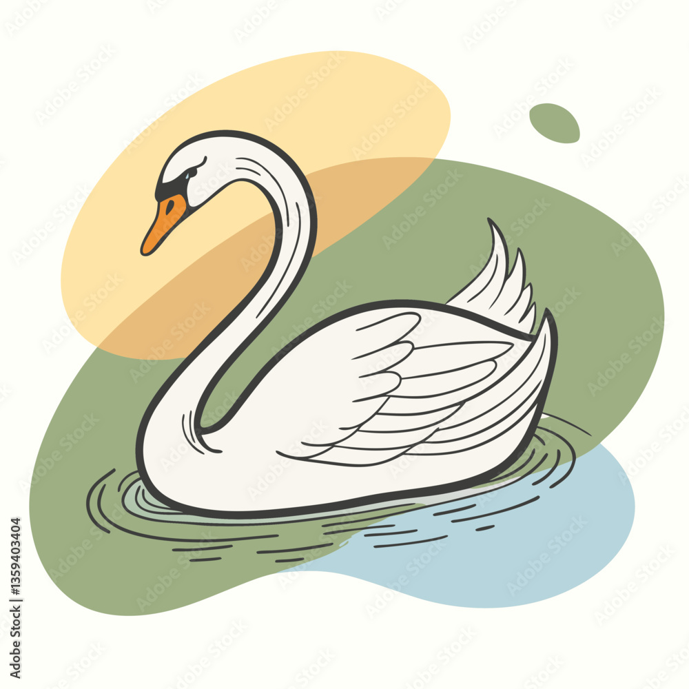 Fototapeta premium A vector silhouette of a swan gliding gracefully on water, 