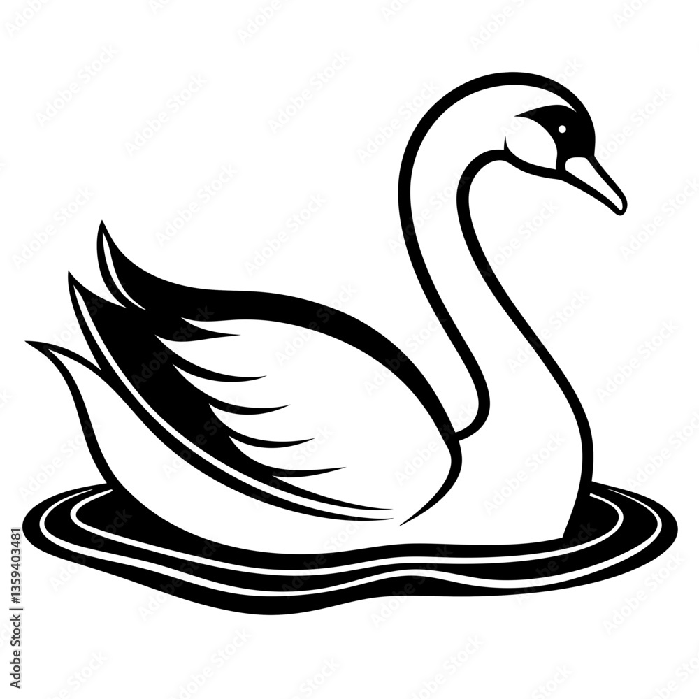 A vector silhouette of a swan gliding gracefully on water, A vector silhouette of a swan gliding gracefully on water,