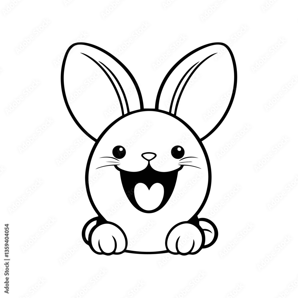 Obraz premium A black and white vector silhouette of a rabbit with a tiny Easter chick sitting on its back on a white background.