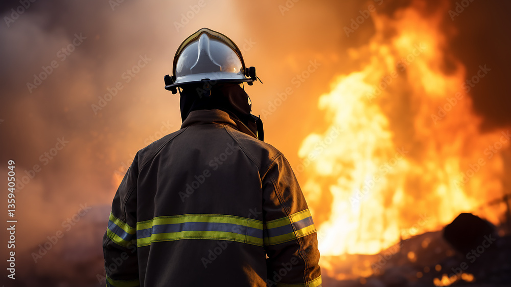 one firefighter, a man on fire, a view from the back, against the background of a burning fire in a fire, fiction, computer graphics one firefighter, a man on fire, a view from the back, against the background of a burning fire in a fire, fiction, computer graphics