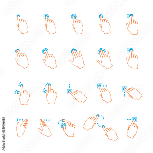 Vector lineart touchscreen hand gestures set