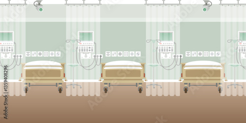 Vector hospital ward interior empty scene in flat style
