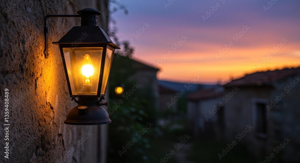 Sunset Glow Illuminates Ancient Village Lantern Sunset Glow Illuminates Ancient Village Lantern