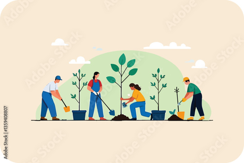 Collaborative Reforestation: Team Planting Saplings for Environmental Sustainability.