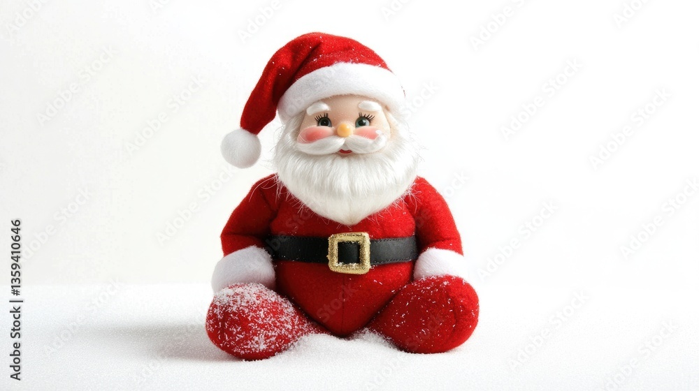 Elf On A Shelf. Christmas Toy with Santa Claus Costume in White and Red Isolated Background Elf On A Shelf. Christmas Toy with Santa Claus Costume in White and Red Isolated Background