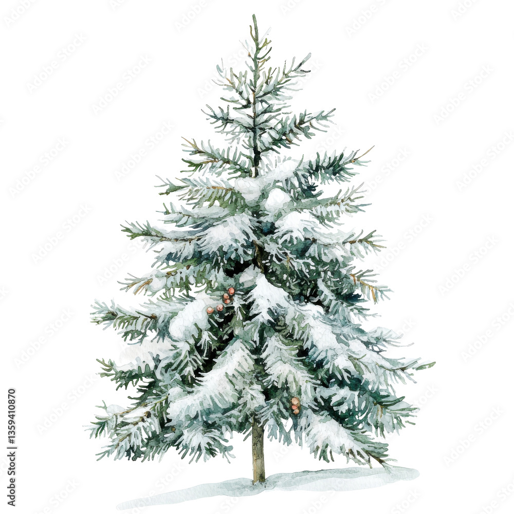 Fototapeta premium Snowy christmas tree isolated on transparent background.