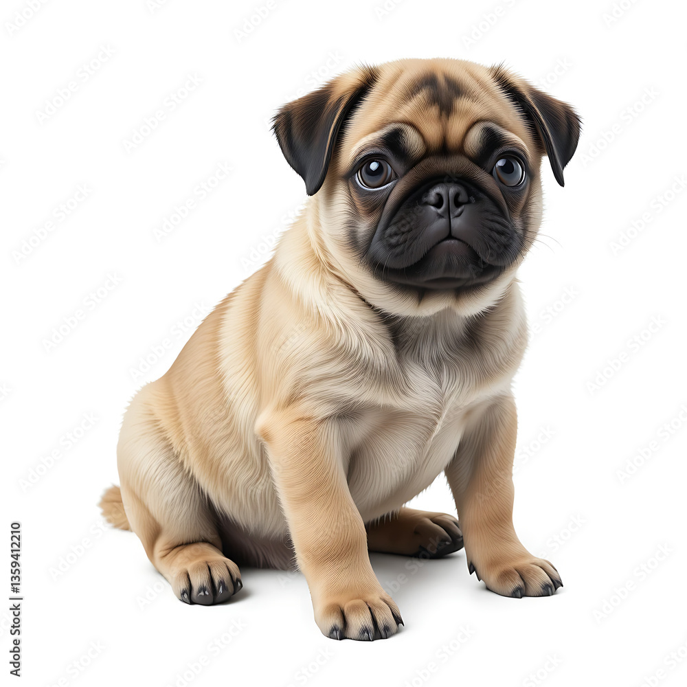 Obraz premium Close up, Pug puppy sitting isolated on white background