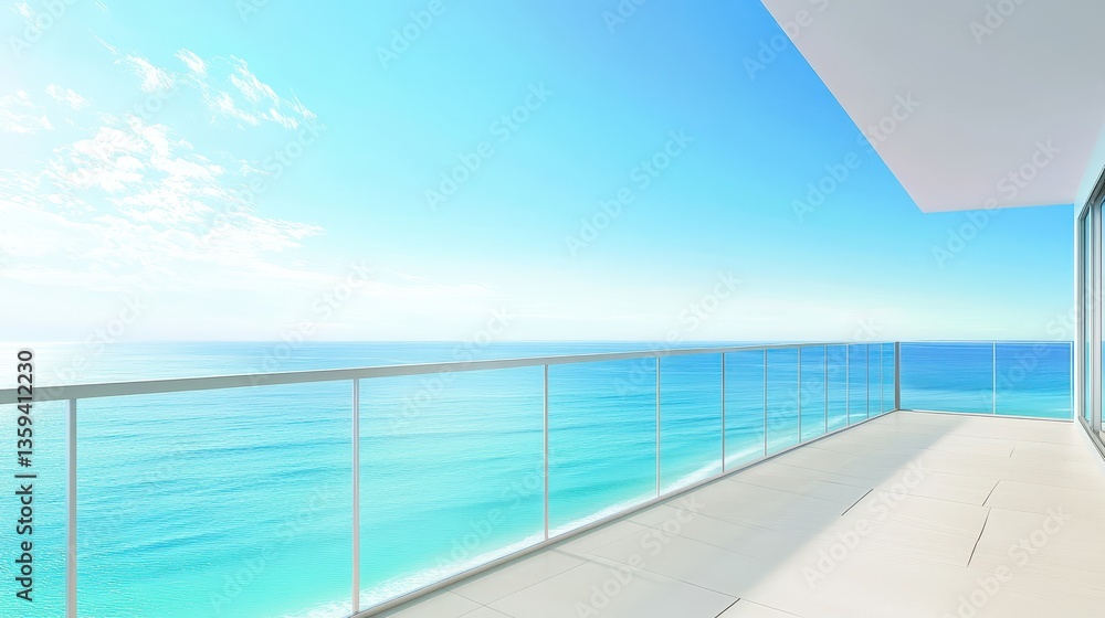 Fototapeta premium Breathtaking ocean view from tranquil balcony, perfect escape for relaxation and coastal living