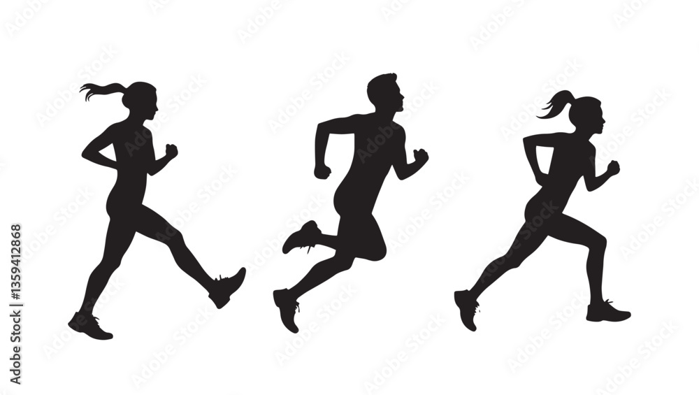 silhouette of a man and woman running silhouette of a man and woman running
