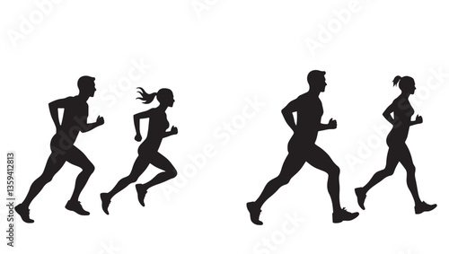 silhouettes of  man and women jogging together