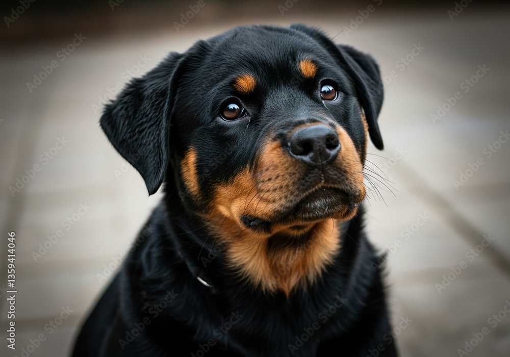Rottweiler Puppy Sitting Attentively – Strong and Loyal Dog Breed Rottweiler Puppy Sitting Attentively – Strong and Loyal Dog Breed
