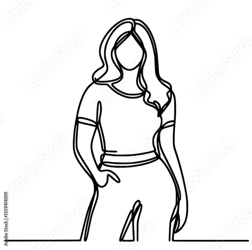 One-line doodle sketch featuring plus-size fashion and beauty