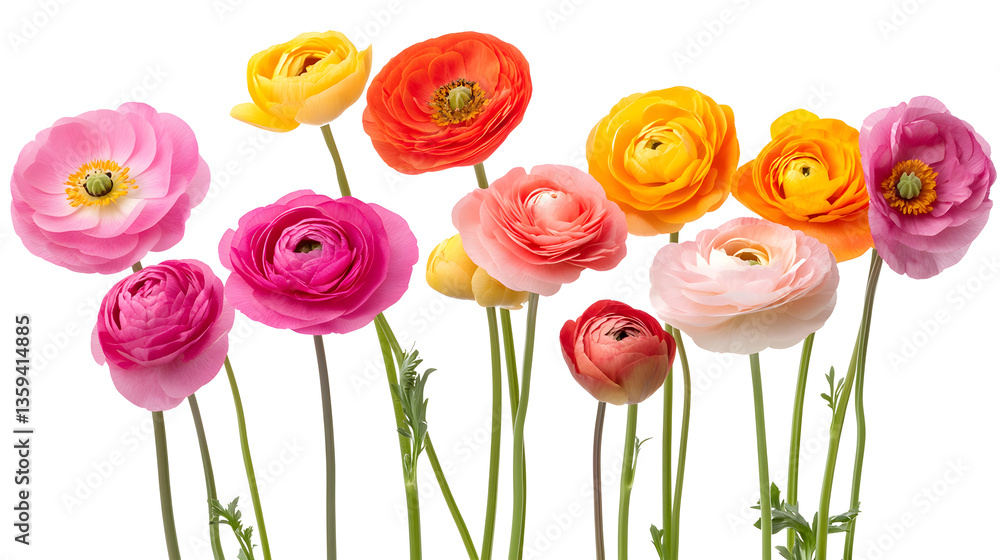 Obraz premium Vibrant Ranunculus Blossoms in a Variety of Colors