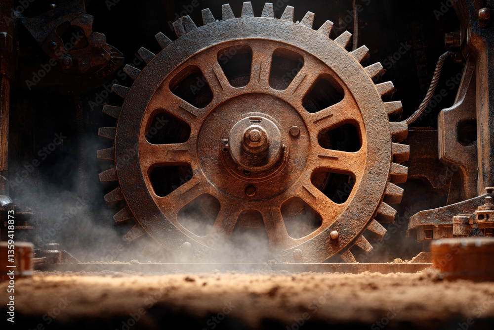 Rusty Industrial Gear with Smoke 