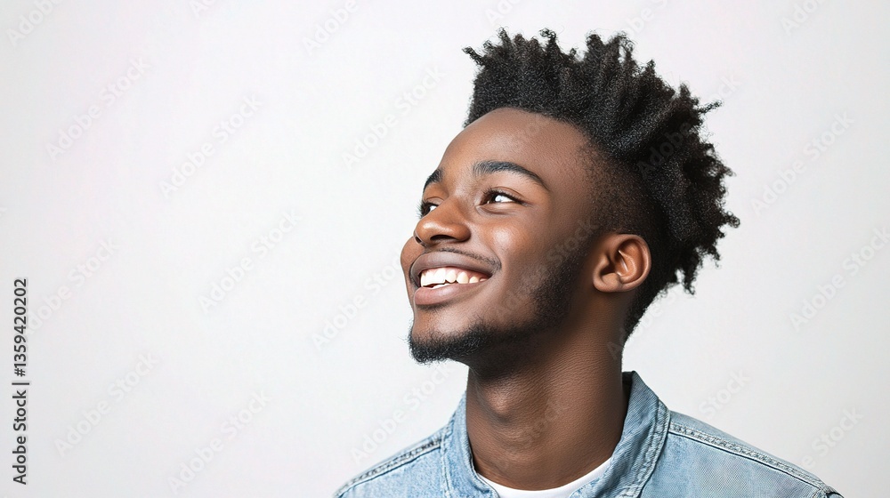 Obraz premium Happy Young African American Man Smiling in Simple Portrait