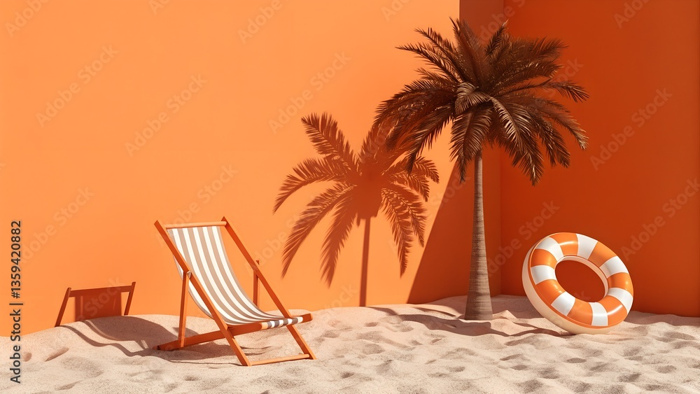 Obraz premium Retro Monochrome Beach Concept in Orange Tones