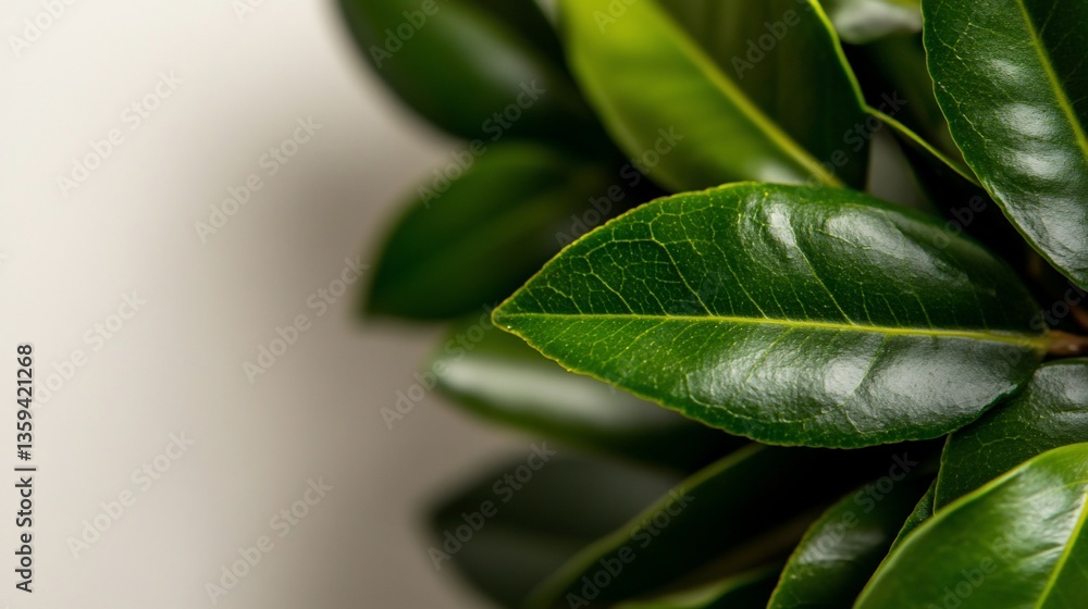 Obraz premium Lush Green Leaves Against Neutral Backdrop, Natural Organic Pattern Detail