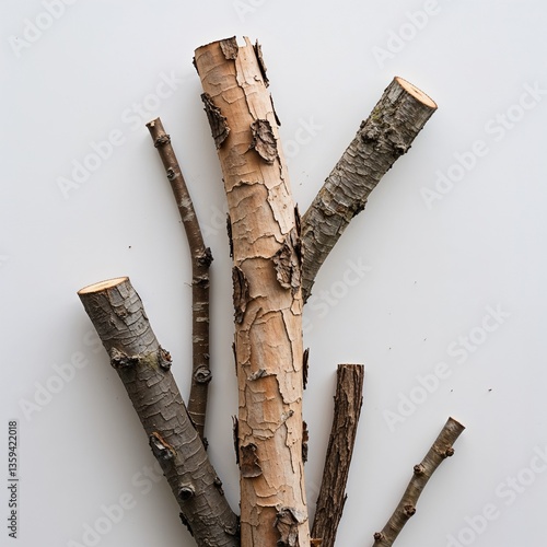 Quassia bark on plain white background clean simple and minimalist focus top view