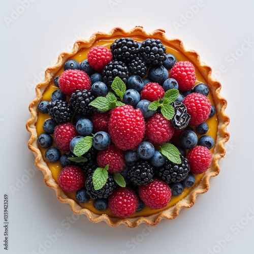 Tarte tropezienne on plain white background clean simple and minimalist focus top view