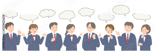 様々な意見を出し合う学生の男女のイラスト