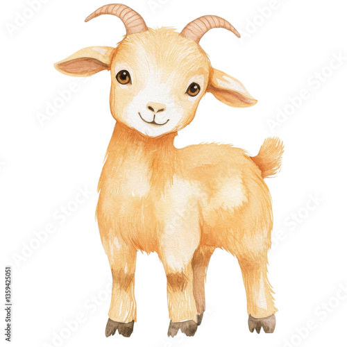 A cute watercolor goat kid on transparent background.