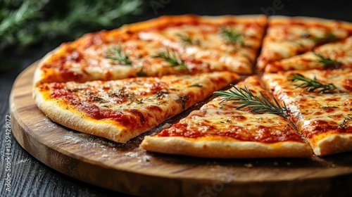 Wallpaper Mural Delicious pizza with melted mozzarella cheese and tomato sauce, garnished with fresh rosemary sprigs Torontodigital.ca