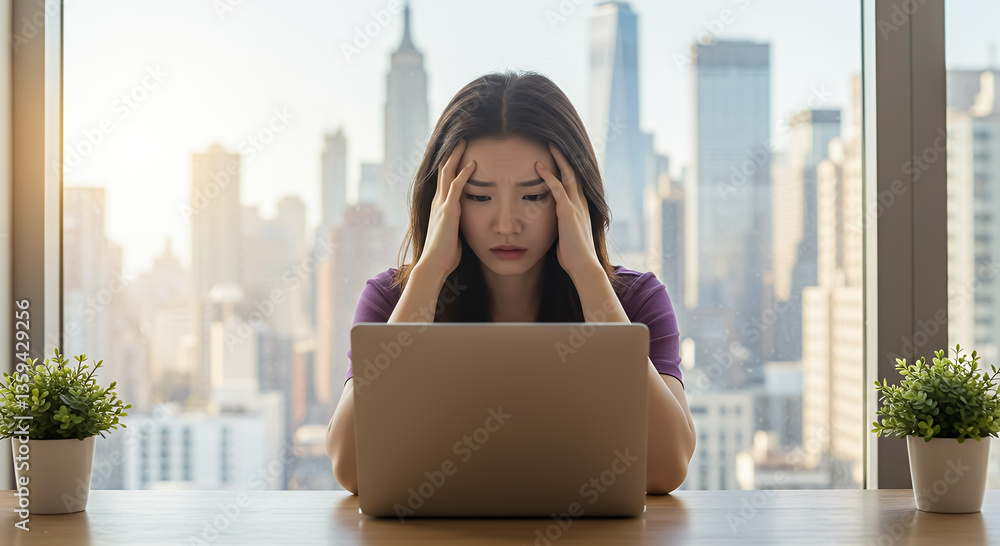 Fototapeta premium Sad Unhappy Young Asian businesswoman 
