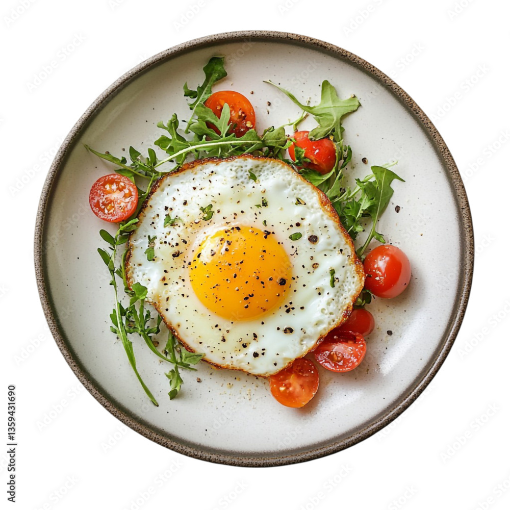 Sunny side up egg with arugula and cherry tomatoes a delicious breakfast Sunny side up egg with arugula and cherry tomatoes a delicious breakfast