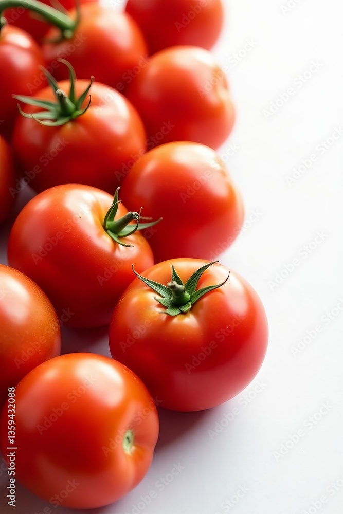 Vibrant red tomatoes on bright white backdrop, nutritious, ingredient Vibrant red tomatoes on bright white backdrop, nutritious, ingredient