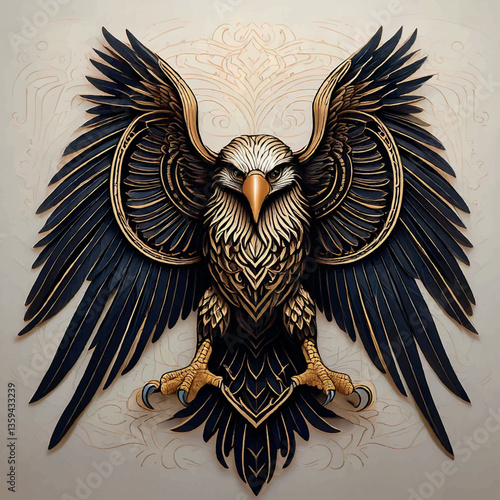 Illustration couleur style gothique d’un aigle de face avec ses ailes déployées pouvant être utilisé pour un tatouage.