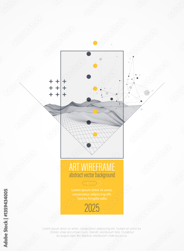 Wireframe design for posters. Page layout. ART background. Scientific cover template for presentations.